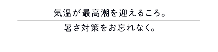 気温が最高潮を迎えるころ。暑さ対策をお忘れなく。