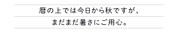 暦の上では今日から秋ですが、まだまだ暑さにご用心。