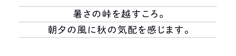 暑さの峠を越すころ。朝夕の風に秋の気配を感じます。