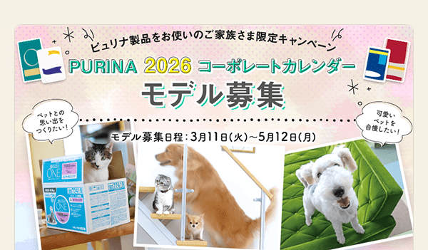 5月12日まで！ピュリナカレンダーモデル募集！PURINA 2026 コーポレートカレンダー