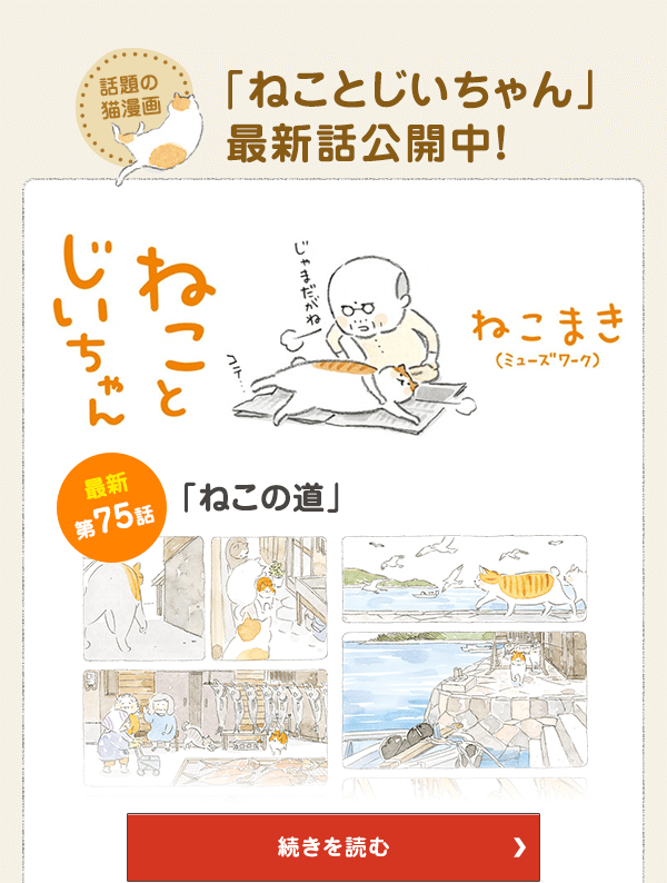 話題の猫漫画「ねことじいちゃん」最新話公開中！ 第75話「ねこの道」